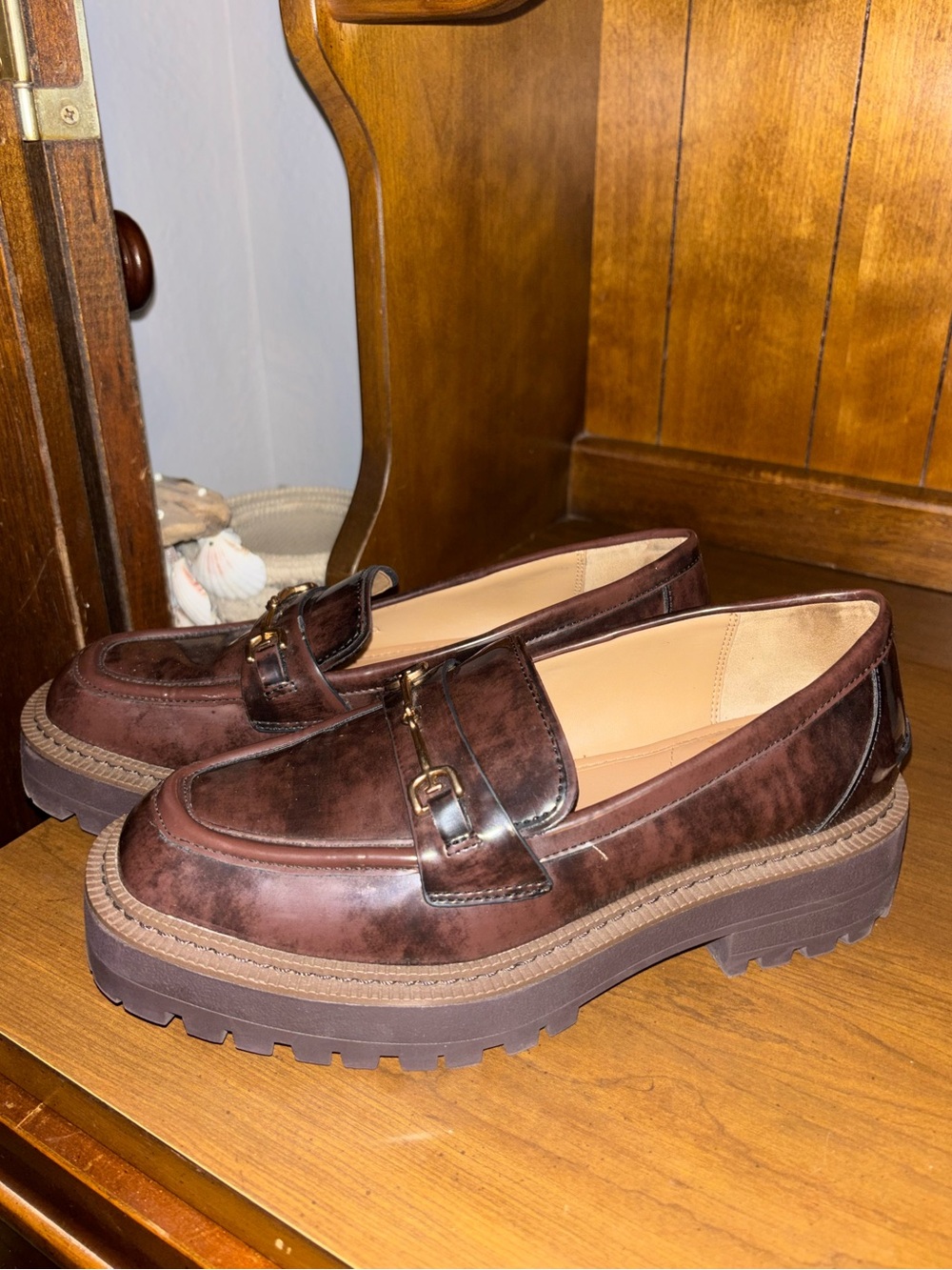 Sam Edelman Dark Brown Platform Leather Loafers
